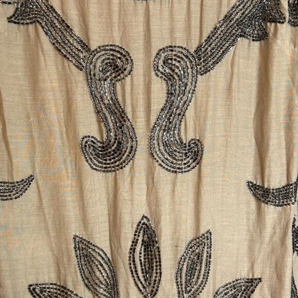 ➰ ALEXIA ADMOR BEIGE SILK BLEND BEADED TIE BACK BOHO SHIFT DRESS SLEEVELESS XS - Picture 3 of 5